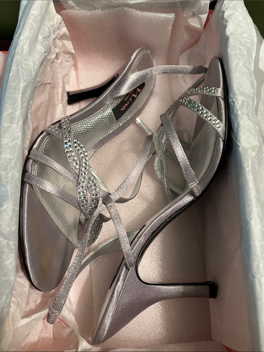 Nina - Gathi YS Royal Silver Strappy Rhinestone Mid Heels